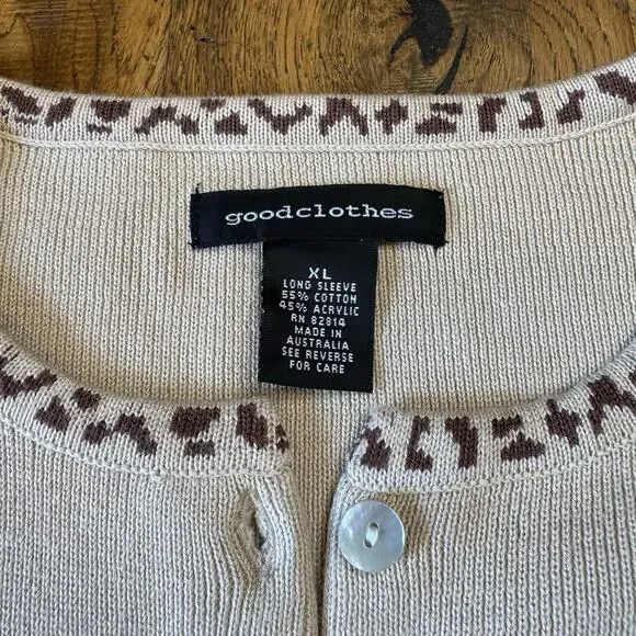 VTG 90s Goodclothes 3 pc Cardigan And Tank Cream Brown Leopard Stripe Set Sz XL - Picture 2 of 14
